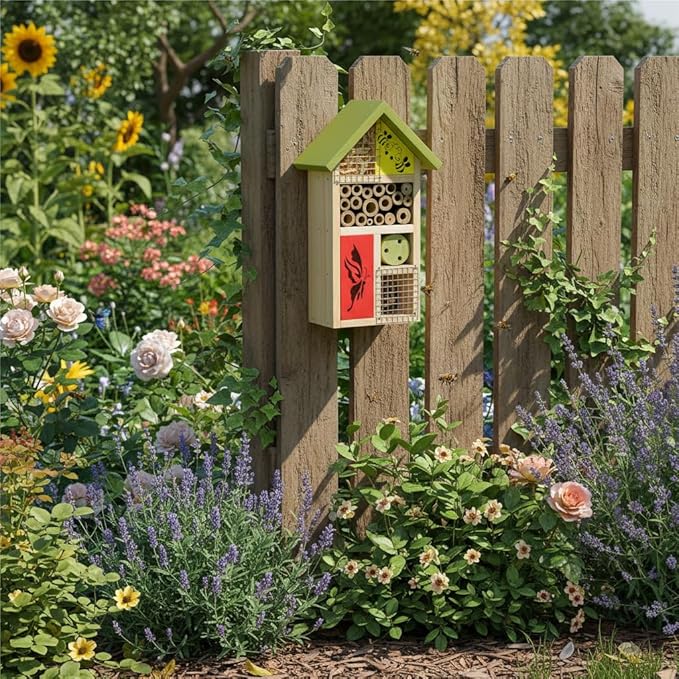 Premium Bug Hotel Kit Cedar Wood Insect Hotel Insect House - Backyard Bee House, Nesting Habitat Shelters, Garden Shelter for Bees, Butterflies, Bugs,Heavy Duty Thickness Colorful