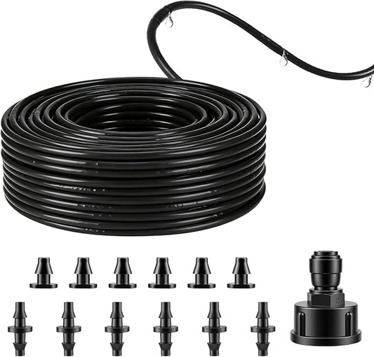 100FT Drip Line Kit Kalolary 1/4 Inch Hydroponics Dripline Hose with 6" Emitter Spacing Drip Irrigation Tubing Drip System Parts with End Plugs Coupling for Garden Lawn Farm Hydroponics
