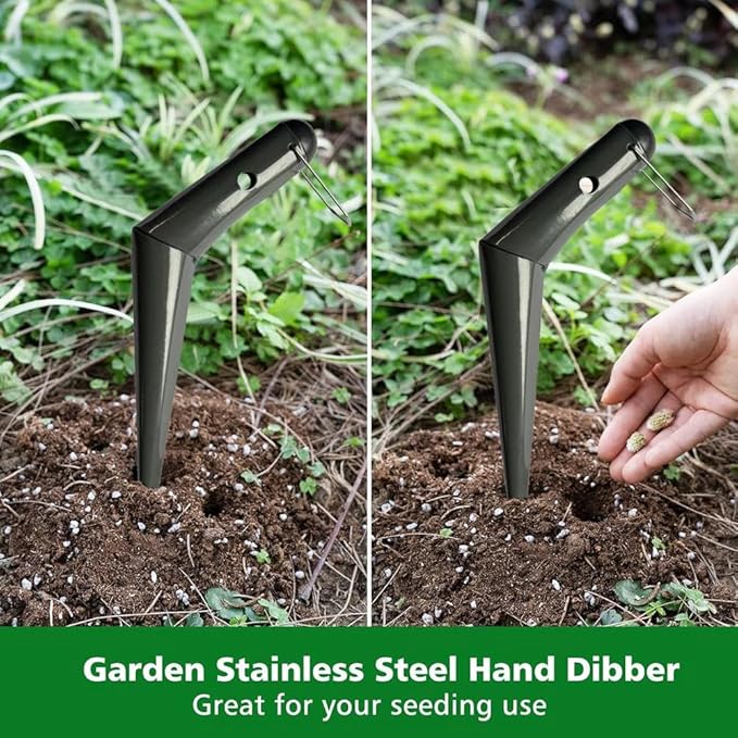 Garden Dibber Hand Tool for Seedling and Spring Bulb Planting, Plastic Ergonomic T-Grip Seed Planter with Depth Marker, Bulb Planter Tool for Flower and Vegetable Gardening