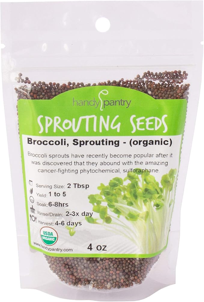 Organic Broccoli Sprout Growing Kit – Includes 316 Stainless Steel Lid, Stand, and Non-GMO Seeds – by Handy Pantry & Trellis + Co