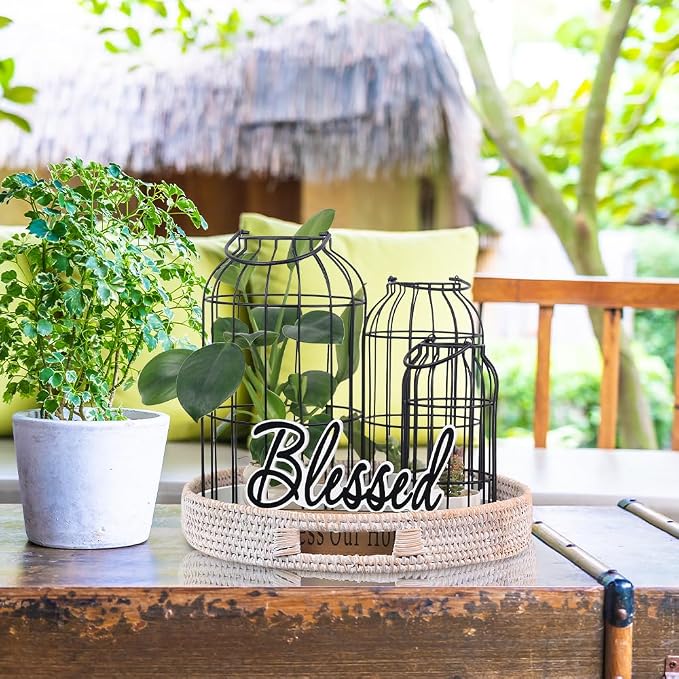 Rustic Farmhouse Lantern Decor Set of 3 Lanterns Decorative Indoor and Outdoor, Fireplace Mantle or Kitchen Dining Table - Modern Upscale Beauty for Home