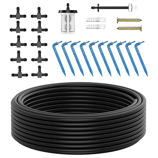 Solar Irrigation System Accessories for Plant Watering Devices Accessories for Potted Plants,Irrigation System Kit Accessories with 10M Hose / 10 Drippers / 10 T-Connectors/Filter
