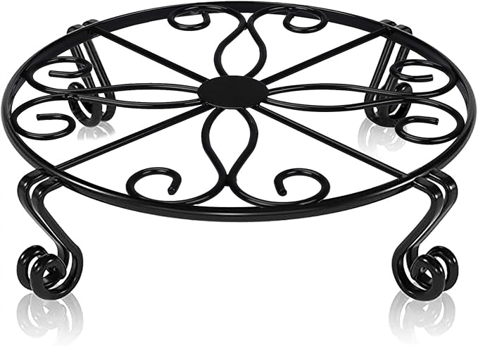 12"x3.1" Black Plant Stand for Flower Pot Heavy Duty Potted Holder Indoor Outdoor Metal Rustproof Iron Garden Container Round Supports Rack for Planter Bronze,Pumpkin Stand Outdoor