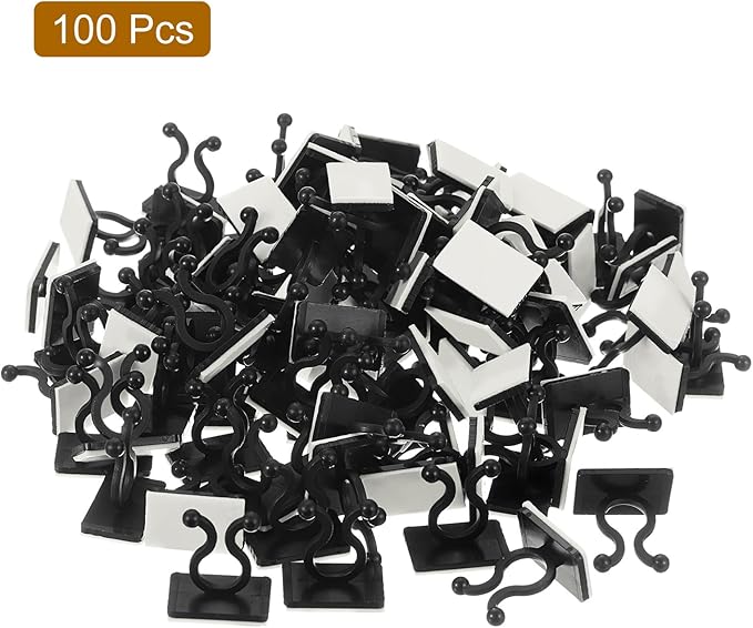 uxcell 100Pcs Plant Climbing Wall Fixture Clips, Plant Fixer Self-Adhesive Hooks Wire Fixing Supporting for Indoor Outdoor Decoration and Cable Wire Fixing (Black, 7.2mm/0.28")