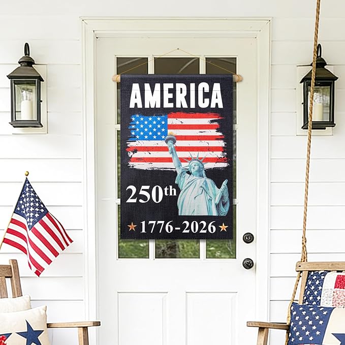 USA 250th Anniversary Flag - 28x40 Inch Double Sided Garden Flag with Statue of Liberty, 4th of July Decorations Outdoor for US 250th Celebration, 1776-2026 Independence Day Patriotic Decorations