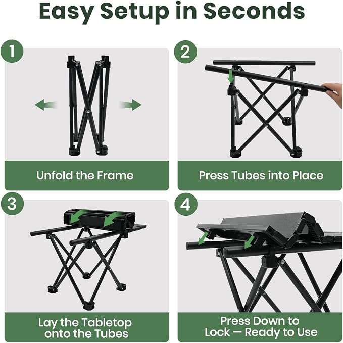 2 Pack Portable Camping Table Foldable, Ultralight Small Folding Beach Table with Carry Bag for Outdoor Travel, Beach, Camp, Picnic, BBQ, Cooking, Festival, Boat, Home Use (Black-L)
