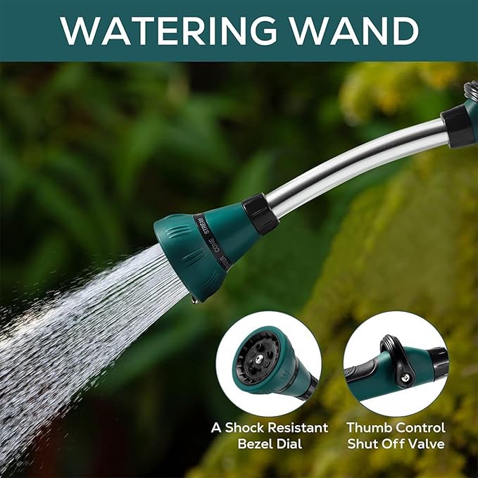 Alloy Watering Wand, Heavy Duty Garden Hose Wand, 15 Inch Hose Nozzle Sprayer with 8 Spray Patterns and Flow Control