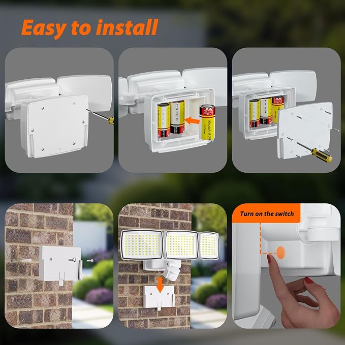 AIXPI Battery Powered Motion Sensor Outdoor Lights, 1500LM Flood Light IP65 Waterproof Security Light Motion Detector Lights Wireless for Outside, Yard White 1Pack
