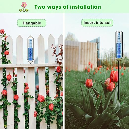 FINEST+ Upgraded Rain Gauge, 7" Freeze Proof Rain Gauge Outdoor Best Rated, Large Clear Numbers and Adjustable Height Rain Measuring Tool for Garden, Lawn and Farm