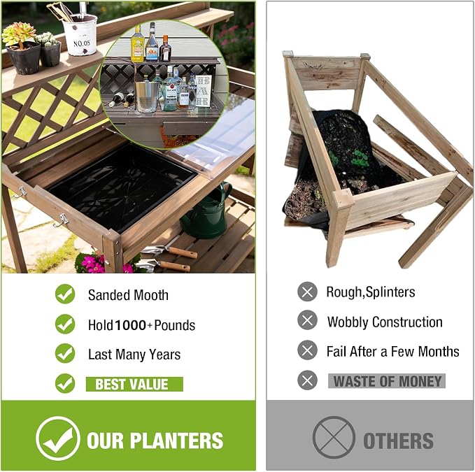 GUTINNEEN Potting Bench Outdoor Gardening Work Bench with Sink & Lid, Wooden Planting Table for Outside with Storage, Drawer, Shelf, Hook