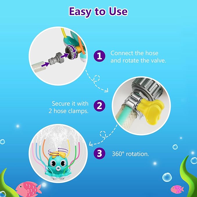 MoKo Water Spray Sprinkler for Kids-Cute Sprinkler with 8 Wiggle Tubes and 2 Hose Clamps Outdoor Sprinklers Summer Octopuses Toys for Garden Backyard Lawn Splashing Fun Toys for Boys Girls, Light Blue