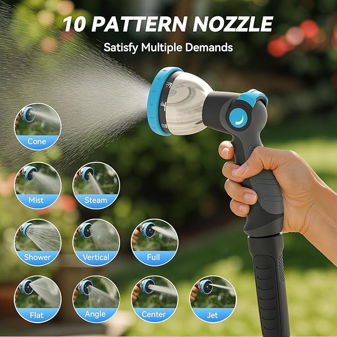 Relhost Retractable Garden Hose Reel 120 ft x 1/2 in, Heavy Duty Hose Reel Wall Mount with Any Length Lock, Auto Rewind System, 180° Swivel Bracket, 10-Pattern Garden Hose Nozzle, White & Grey