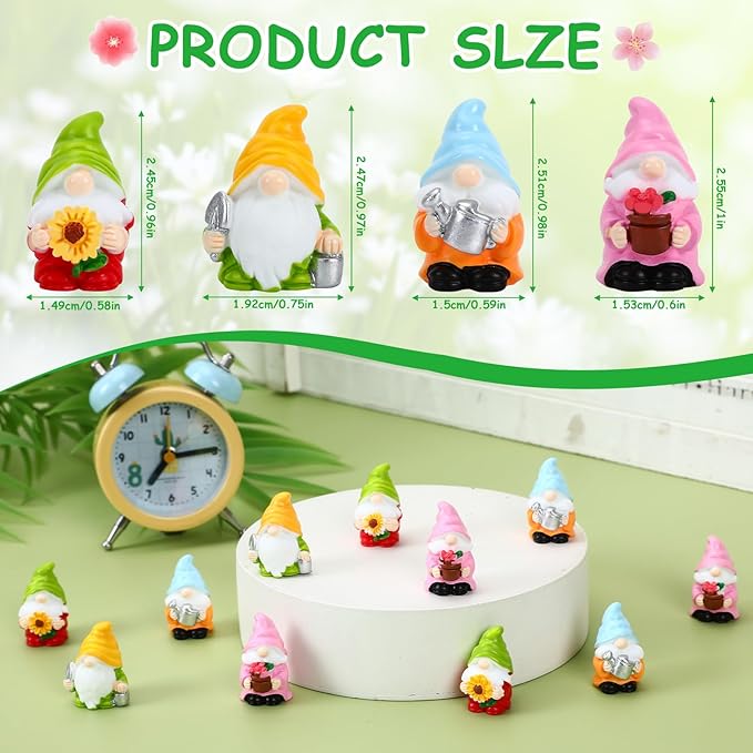 20Pcs Spring Mini Gnomes,Tiny Miniature Resin Spring Gnomes for Fairy Garden Accessories Landscape Outdoor Patio Yard Lawn and Aquarium Decorations for Home Dollhouse Desk