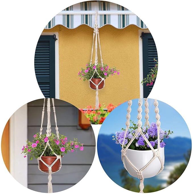 MIPON 3 Pack Macrame Plant Hangers, Hanging Planters for Indoor Plants | 3 Sizes (34"/41"/46") Handmade Cotton with Hooks, Boho Home Decor for Patio Balcony Living Room, Fits 5-10 Inch Pots
