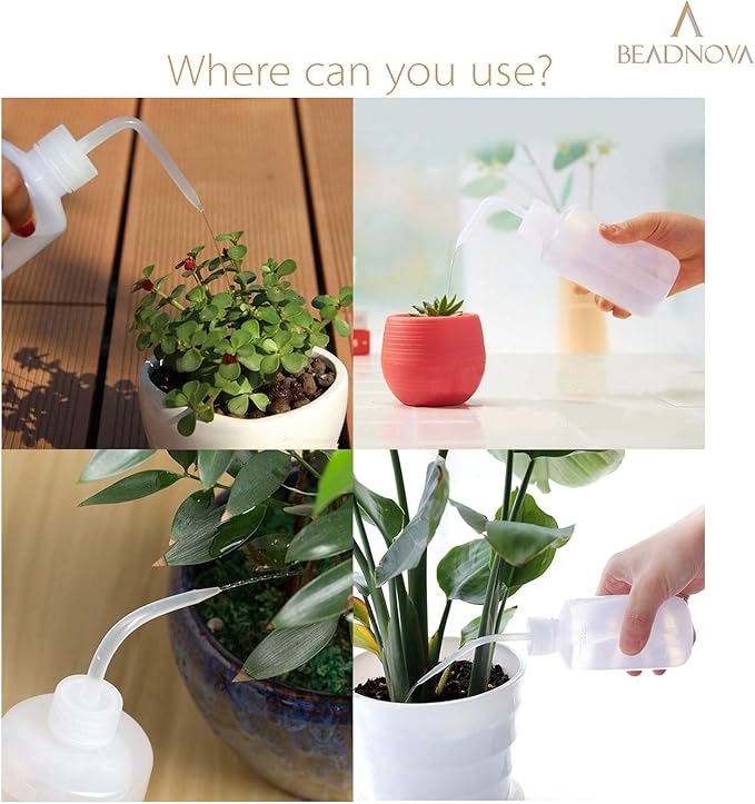 BEADNOVA Squeeze Plant Watering Bottle 250ml 8oz Small Wash Bottle Squeeze Plastic Watering Can for Indoor Plants Succulents (1pc)