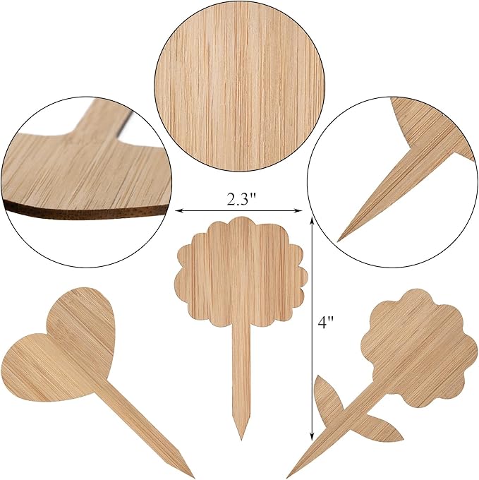 Elsjoy 90 Pack 9 Styles Bamboo Plant Labels, Wood Plant Name Stakes Seedling Label Sticks, Garden Plant Tags for Indoor & Outdoor Plants