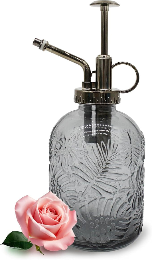 Glass Plant Mister Spray Bottle, 350ML Vintage Plant Spritzer, Succulent Watering Bottle Glass with Top Pump, Small Plants Sprayer Watering Can for Indoor (Gray)
