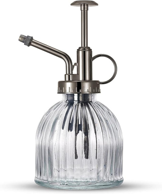 Glass Plant Mister Water Spray Bottle, 200 ML Glass Plant Spritzer Mister Bottle, Vintage Style Glass Succulent Watering Bottle with Top Pump, Plant Sprayer Mister for Indoor Plants - Clear