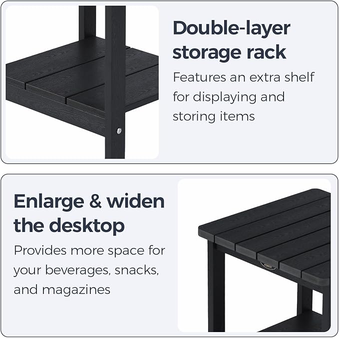 Adirondack Square Outdoor Side Table, 2-Tier Patio Side Table, HDPS End Tables for Porch, Deck, Backyard, Garden, Poolside, Beach, Easy Assembly, Black