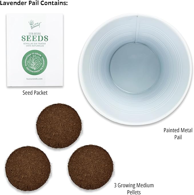 Buzzy Seeds Love Pails Grow Kit 2-Pack - Metal Windowsill Planter - Complete Indoor Gardening Kit with Seeds, Coconut Husk Growing Medium & Genuine Pots - 100% Grow Guarantee