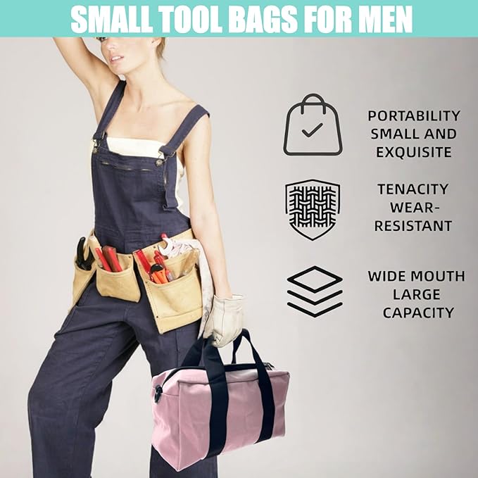 BLIRITEL 18 Inch Wide Mouth Tool Bag, Heavy Duty Canvas Tool Storage Bag, Large Capacity Handbag, Multi-function Tool Organizer Tote Bag for Storage Wrenches Pliers (Pink, 18 Inch)