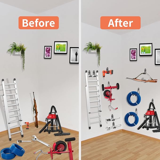 HUPBIPY 12 Pack Garage Hooks Heavy Duty, Wall Mount Hooks | Anti-Slip Coating, Wall Mount Storage Organizer for Hanging Bicycles Garden Tools Ladders Hoses Ropes and Loose Items(Orange)