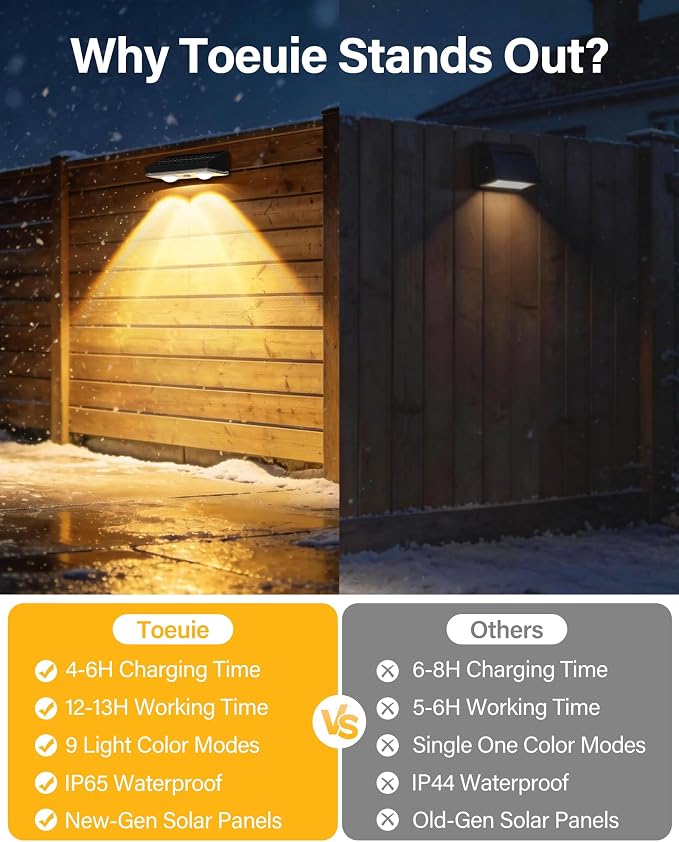 Solar Fence Lights Outdoor, 16 Pack Ultra-Bright 85LM Fence Lights Solar Powered, 9 RGB Color Modes, IP65 Waterproof, 12H Dusk to Dawn Glow for Pool/Deck/Patio/Wall/Backyard - Black