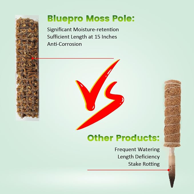 Bluepro 15 Inch 8 Pcs Plastic Moss Poles for Climbing Plants, Plant Support for Indoor Plants, White, Rectangular