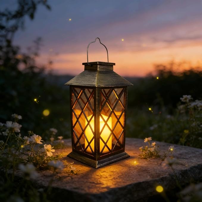 Solar Garden Lanterns Hanging Outdoor Lantern Waterproof LED Flickering Flameless Candle Mission Lights for Table,Outdoor，Mothers Day Gifts Mom Wife (2pack)