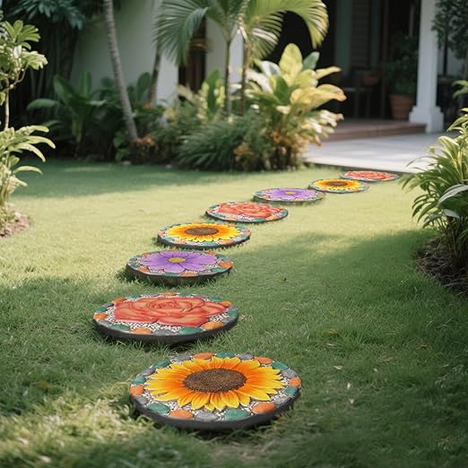 Cynkeyee Garden Stepping Stones Outdoor 10x10x0.75 Inch | Decorative Yard Stones, Garden Decor for Outside, Gifts for Women