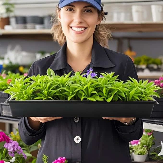 50-Pack Heavy-Duty 1020 Seed Starter Trays, Extra-Thick Plastic Planting Flats for Seed Germination, Microgreens & Seedlings – 21"x11" No-Hole Plant Trays Compatible with 72/128 Plug Inserts