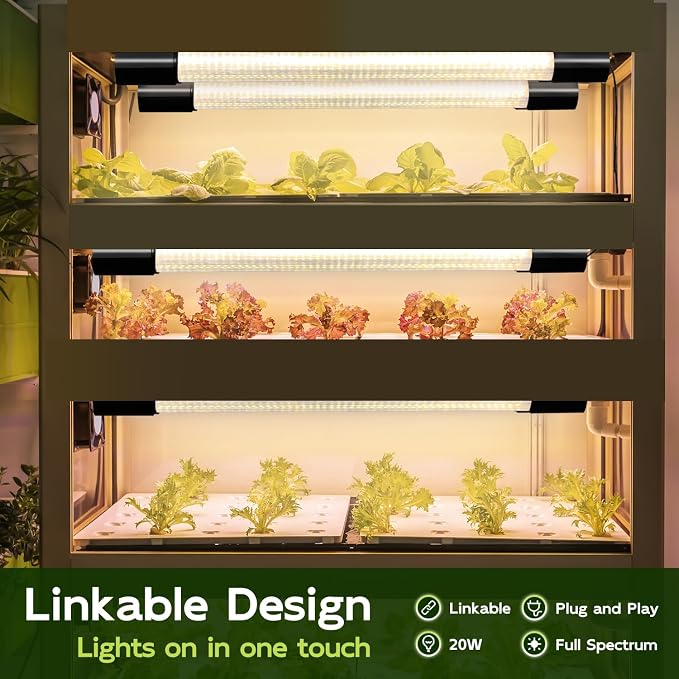 Hlite 16inch 4 Pack LED Grow Lights - Linkable Grow Lights for Indoor Plants, Full Spectrum Plant Lights Plug and Hanging with On/Off Switch Hanging Grow Light from Seedling to Flowering, Yellow