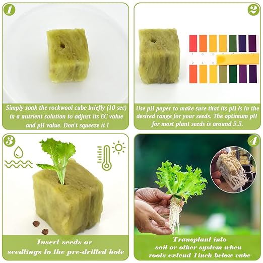 Halatool 1 Inch Rockwool Cubes Garden Rock Wool Stonewool Grow Cubes Starter Plugs for Hydroponics Soilless Cultivation Clone Plants Germination Start (6 Sheets, 300 Plugs in Total)