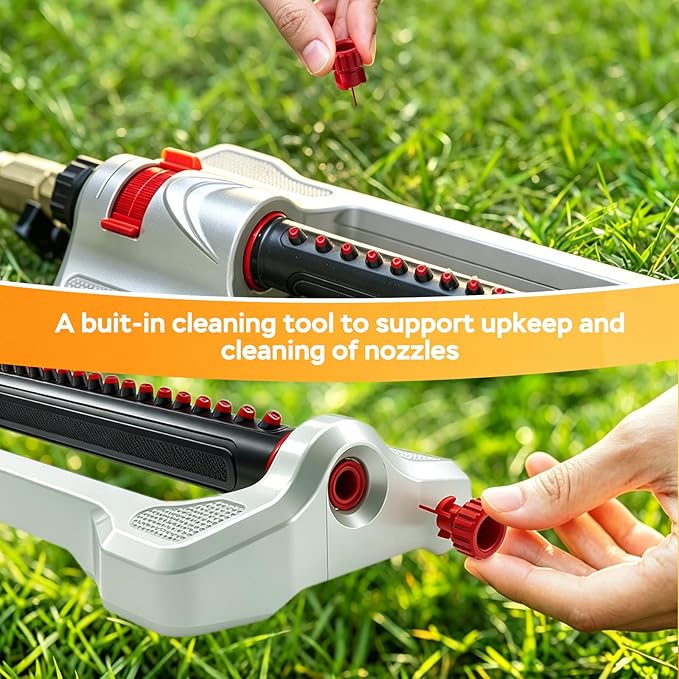 Lawn sprinklers for Yard, Lawn and Garden Covers Up to 3,200 sq. ft., Heavy Duty Metal Lawn Sprinkler with 19 Precision Nozzles, Adjustable Range Watering System with Independent Front & Back Control