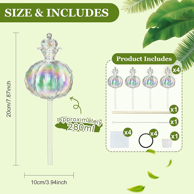 4pcs Plant Watering Globes Self Watering Planter Insert Devices,Glass Watering Bulbs Cactus Shape Automatic Watering Bulbs for Indoor Plants Top-Fill Watering Rainbow Colors
