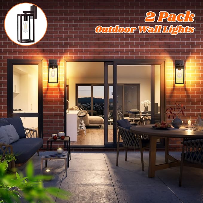 Brightever 2-Pack Outdoor Wall Light Fixtures, Brown Waterproof Anti-Rust Exterior Wall Sconce Lantern with Clear Glass, Modern Outside Front Porch Lights for House Garage Doorway, Bulbs Not Included