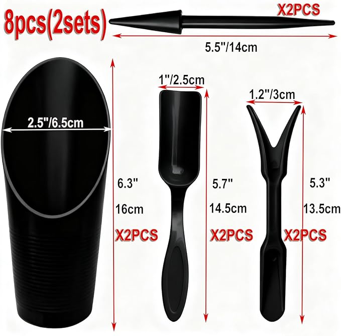 8Pcs Set Mini Garden Shovel Hand Tools Transplanting Potting Tool Set Indoor Soil Spoon Scoop Plastic Kits (Black-8pcs Set)