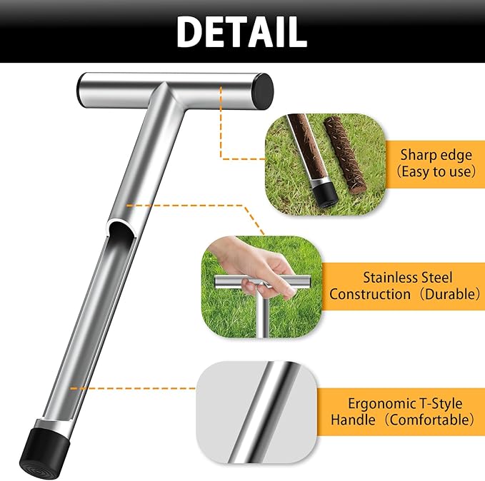 2 Pack 12 Inch Stainless Steel Soil Sampler Probe, Soil Probe for Soil Sampling, T-Style Handle Soil Test Probe, Soil Test Kit for Plant Care, Farm, Lawn Garden