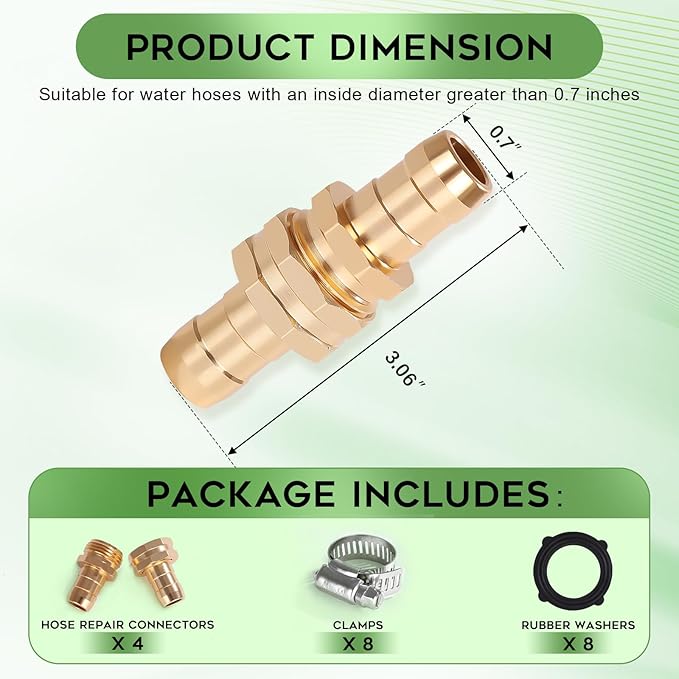 Dalmbox Garden Hose Repair Kit with Clamps, Male and Female Hose Fittings, Fit for 3/4"or 5/8" Garden Hose Fitting, 2 Sets