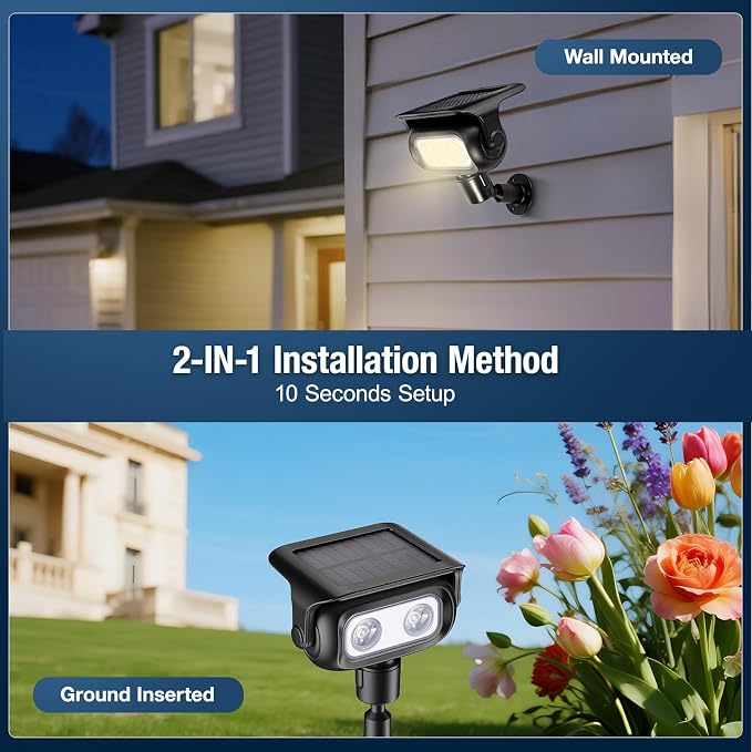 Solar Lights Outdoor, Motion Sensor Outdoor Solar Spotlights Waterproof, Outside Wall Lights, Outdoor Lights Solar Powered for Garden/Patio/Yard/Lawn/Backyard, Warm Yellow Light, 4 Packs