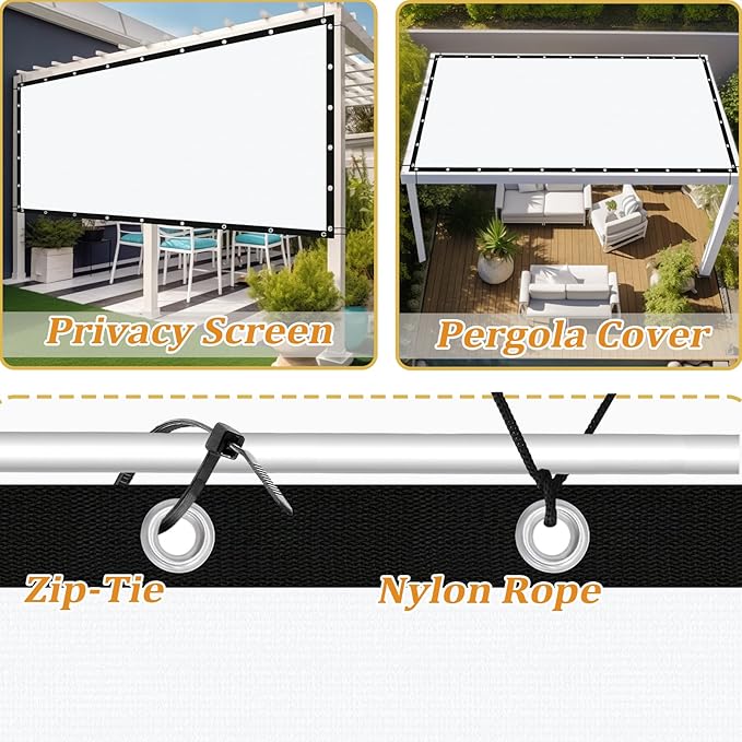 Shade&Beyond Customized Size 90% Sun Shade Cloth with Grommets, 10' X 14' Pergola Shade Cover Canopy, Mesh Tarp Sun Screens for Patio, Outdoor, Garden, Backyard GN01, White