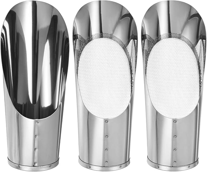 M METERXITY 1-Set Bonsai Soil Scoops, 2.8inch/7.2cm Stainless Steel Garden Soil Scoop Bucket Shovels and Soil Sifter for Transplanting/Flower Planting, Small Gardening Tool [Silver Tone]