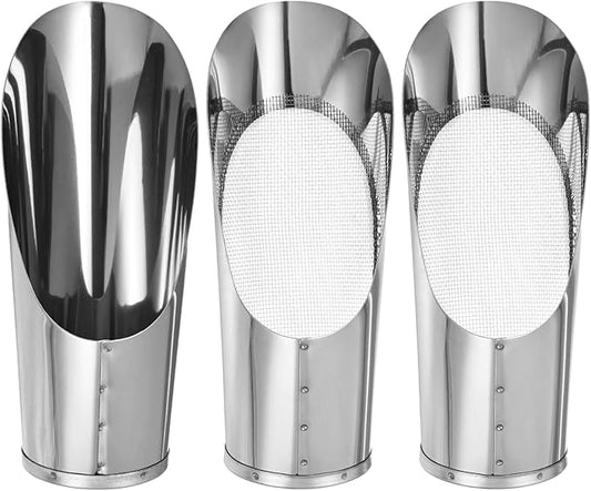 M METERXITY 1-Set Bonsai Soil Scoops, 2.8inch/7.2cm Stainless Steel Garden Soil Scoop Bucket Shovels and Soil Sifter for Transplanting/Flower Planting, Small Gardening Tool [Silver Tone]