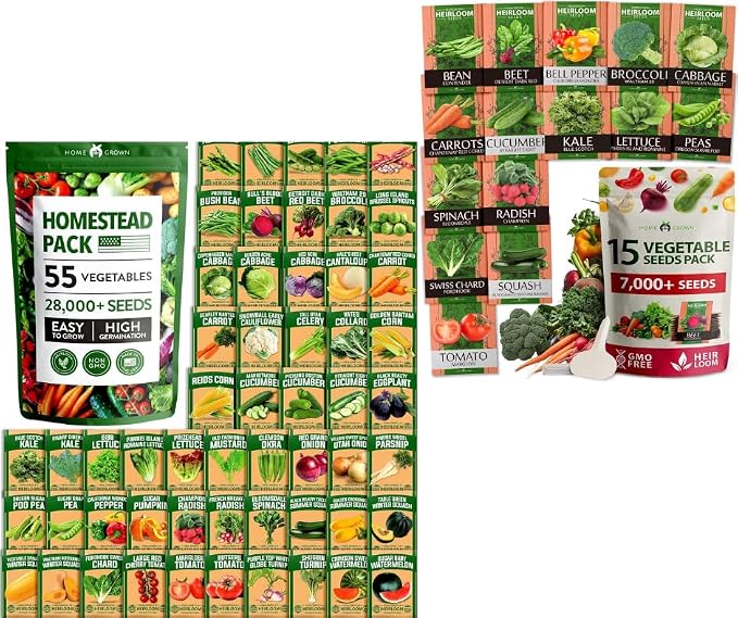 HOME GROWN 𝗨𝗦𝗔 𝗣𝗥𝗘𝗠𝗜𝗨𝗠 55 Vegetable Seeds Pack 28,000 & HOME GROWN 𝗨𝗦𝗔 𝗣𝗥𝗘𝗠𝗜𝗨𝗠 15 Heirloom Vegetable Seeds 7,000
