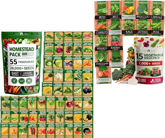 HOME GROWN 𝗨𝗦𝗔 𝗣𝗥𝗘𝗠𝗜𝗨𝗠 55 Vegetable Seeds Pack 28,000 & HOME GROWN 𝗨𝗦𝗔 𝗣𝗥𝗘𝗠𝗜𝗨𝗠 15 Heirloom Vegetable Seeds 7,000