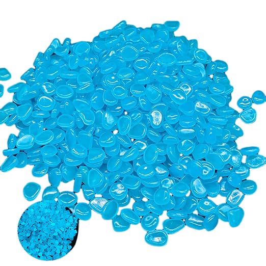600PCS Colorful Glow-in-the-Dark Garden Stones, Night Guide Luminous Pebbles, Rainbow Glow Stepping Rocks, Outdoor Landscaping Glowing Stones, Fish Tank Aquarium Decorations (Blue)