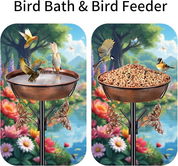 40In Metal Bird Bath for Outdoors,Removable 3" Deep 13" Dia Bowl Heavy-Duty Base,Standing Birdbath Feeder Rust-Proof Birdbaths for Garden Yard Patio Lawn Decor