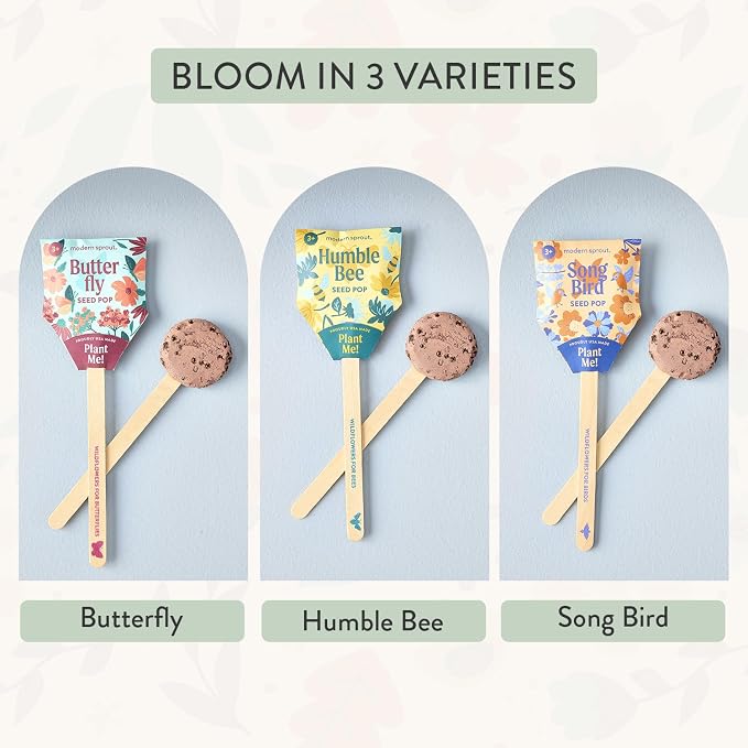 Modern Sprout Seed Pops - Organic Non-GMO Humble Bee Butterfly & Song Bird Wildflower Seeds - Ideal for Indoor & Outdoor - Spring Activity for Kids - Gift for Kids Adults & Plant Lovers (Pack of 12)