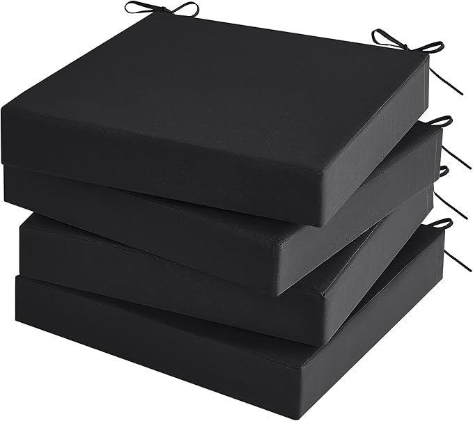 Outdoor Chair Cushions Set of 4 for Outdoor Patio Furniture, Waterproof Patio Seat Cushions with Handle & Ties, 3 Year Color Fastness Square Garden Sofa Couch Pads, 19" x 19" x 3", Black