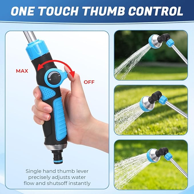 Meanplan 4 Pack Garden Watering Wand, 18.5" Garden Hose Wand with 8 Spray Patterns, Hose Duty Nozzle180° Rotating Head Thumb Control Shut Off for Raised Beds, Flowers, Container Plants, Car Washing